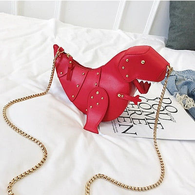 Rivet Personality Dinosaur Design Fashion Leather Crossbody Mini Messenger Bag Women